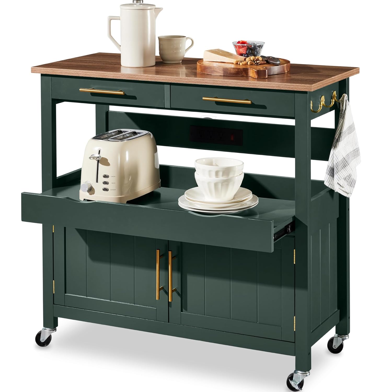 Outdoor Kitchen Power Outlet - 36in Large Rolling Kitchen Island Cart,