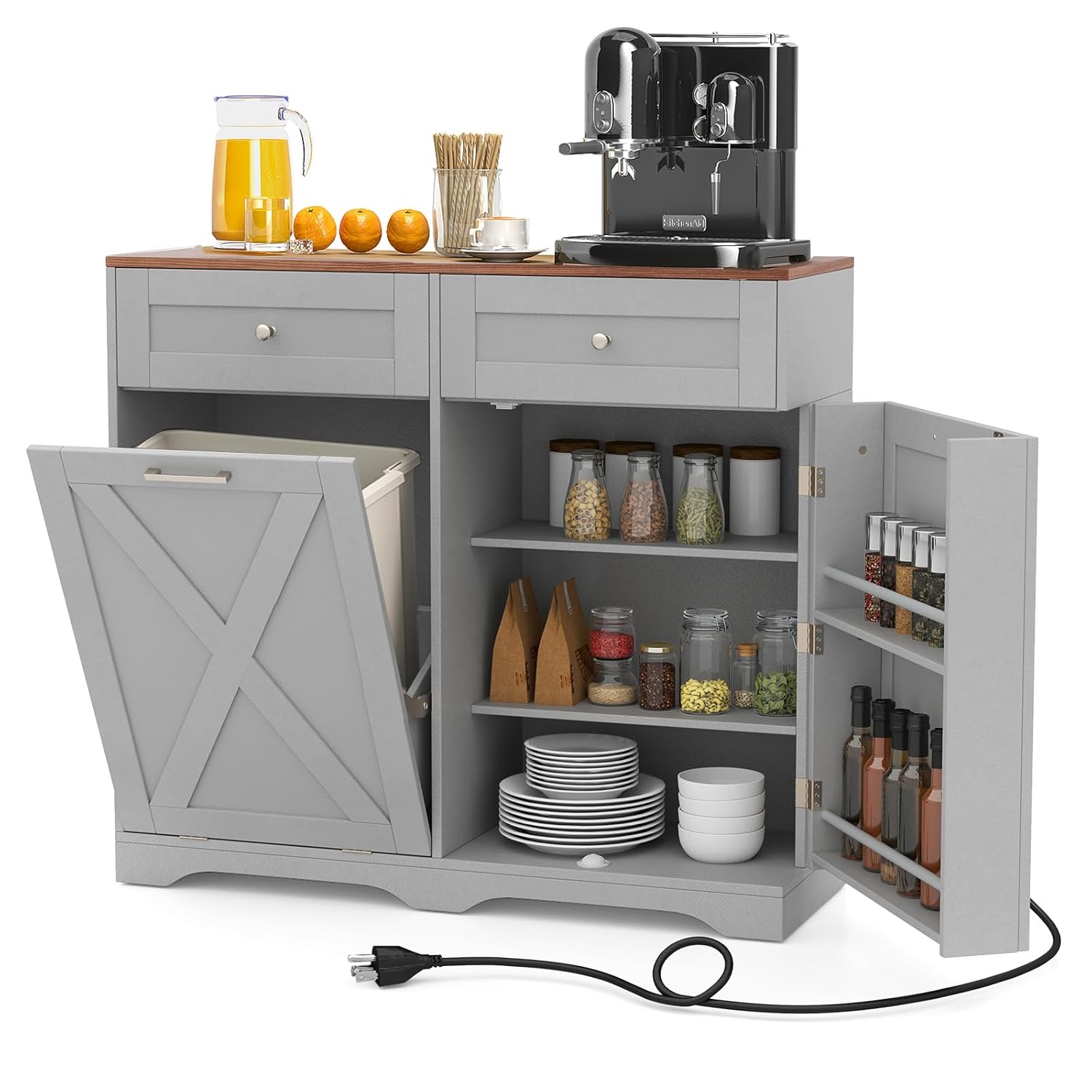 Outdoor Kitchen Power Outlet - Tilt Out Trash Can Cabinet, Kitchen