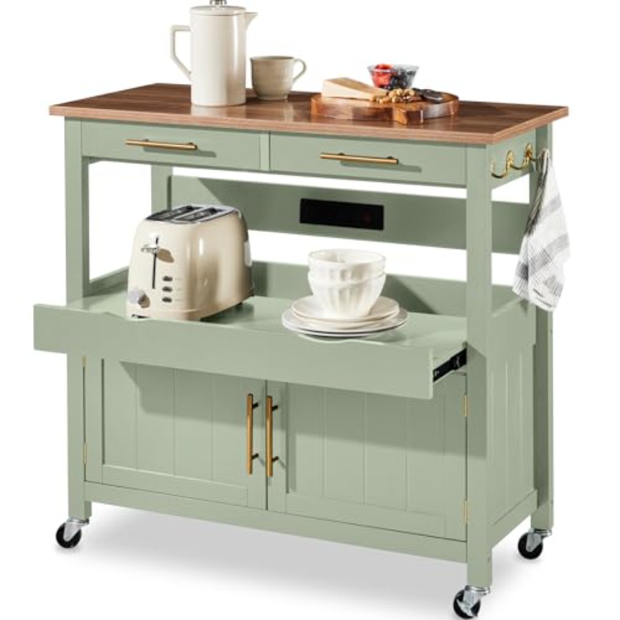 Outdoor Kitchen Power Outlet - 36in Large Rolling Kitchen Island Cart