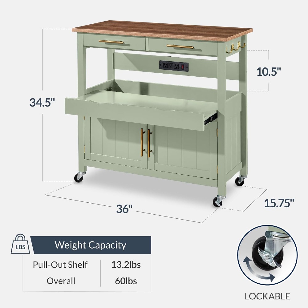 36in Large Rolling Kitchen Isl - Outdoor Kitchen Power Outlet ulasan dan harga