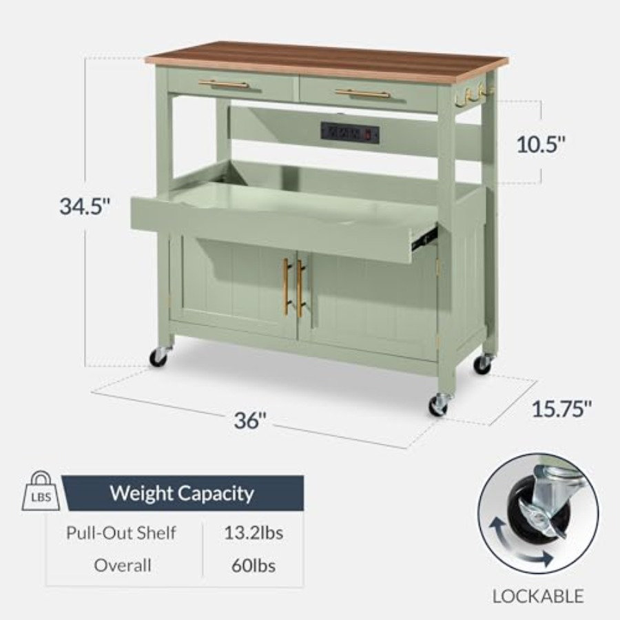 36in Large Rolling Kitchen Isl - Outdoor Kitchen Power Outlet ulasan dan harga