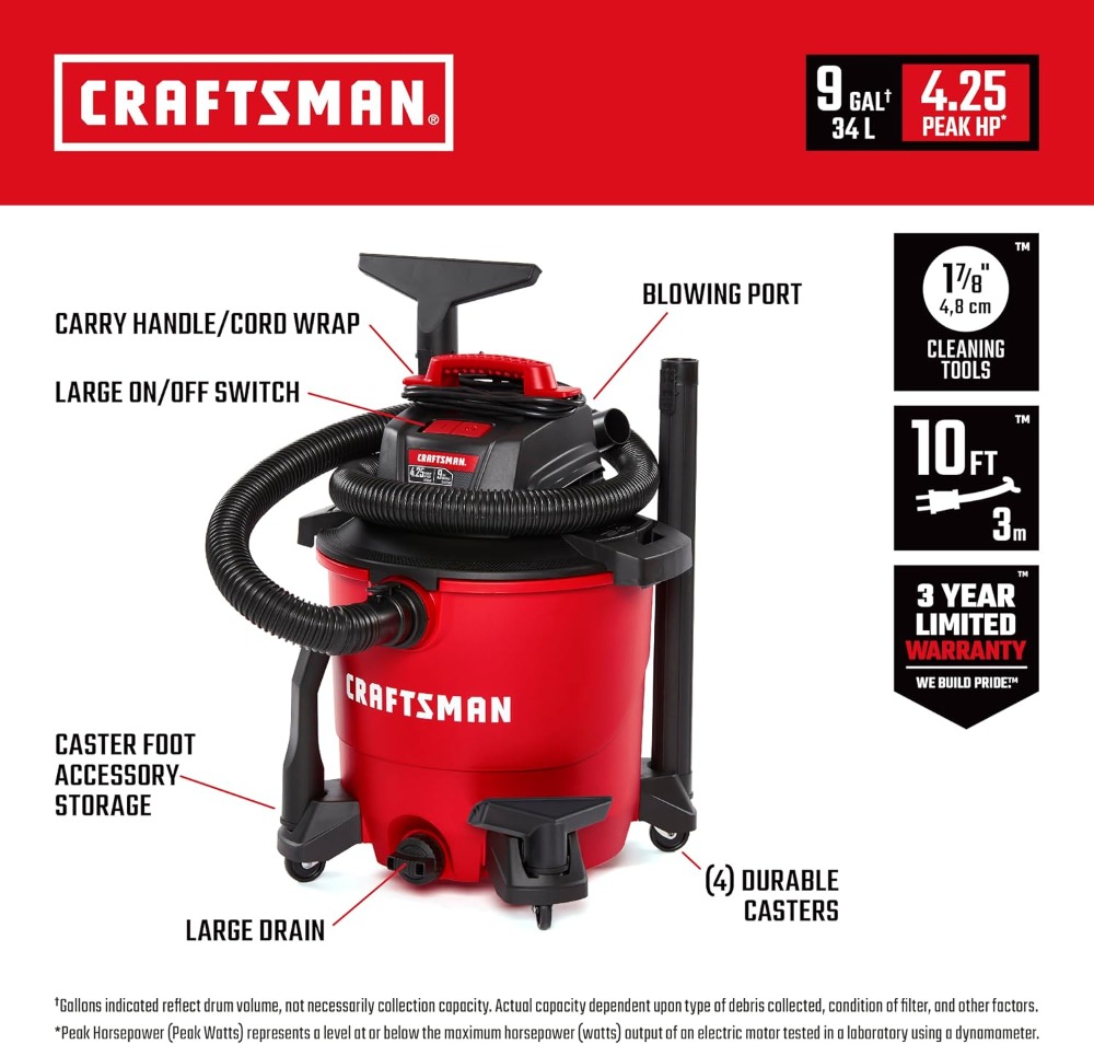 9 Gallon 4.25 Peak HP Wet Dry  - Wet Dry Vacuum Shop ulasan dan harga