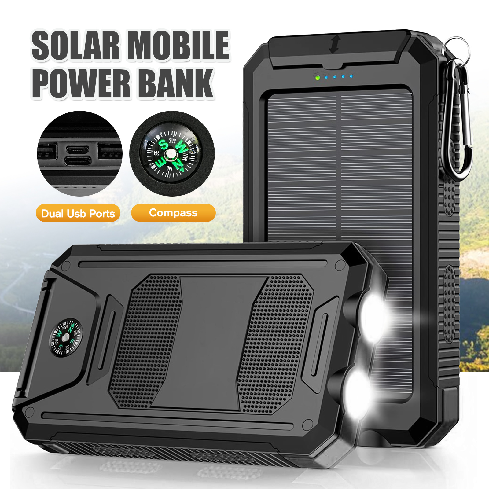 10000mAh Solar Power Bank Port - Outdoor Power Wire ulasan dan harga